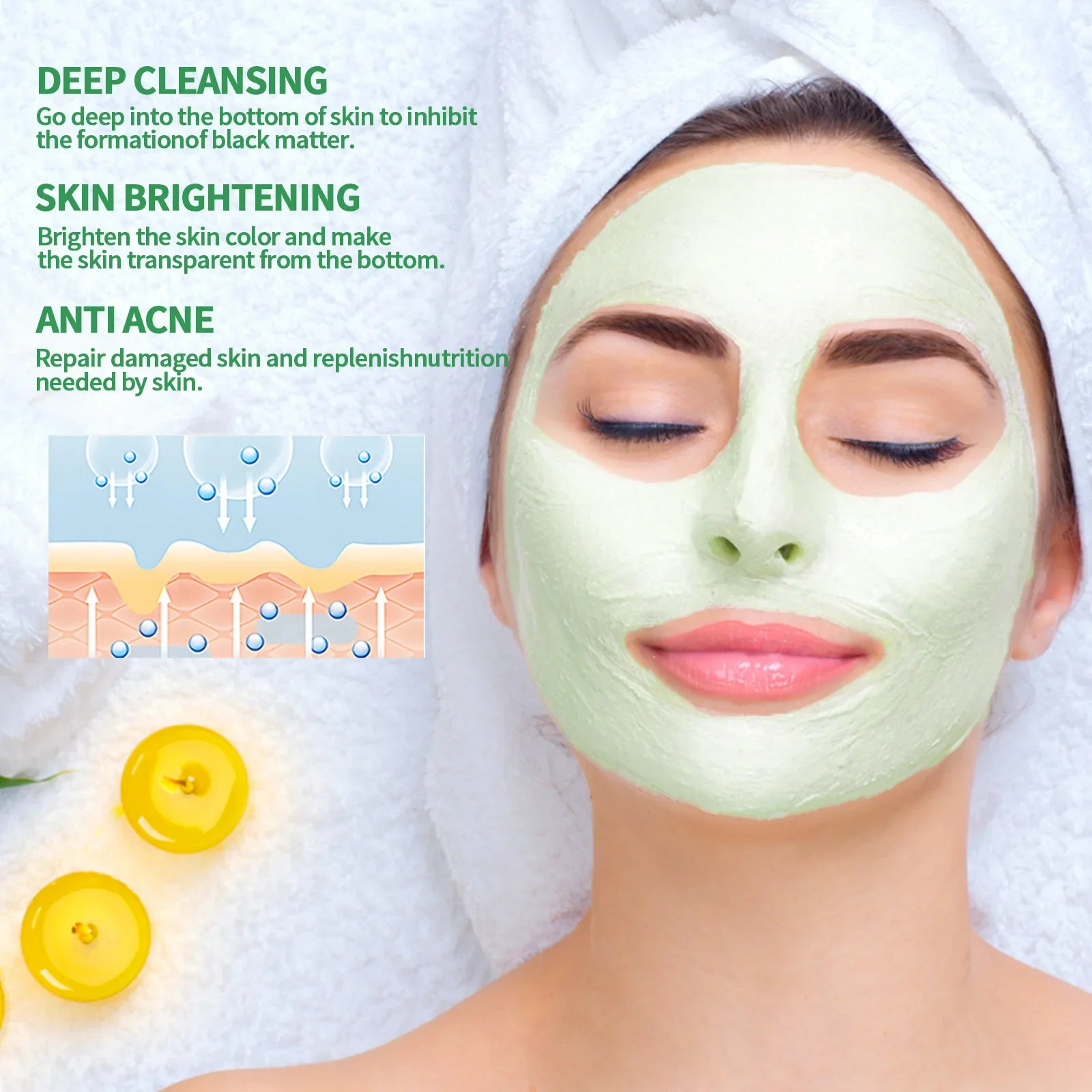 Низкая цена глиняная маска для зеленого чая Jaysuing палочка подтягивает поры