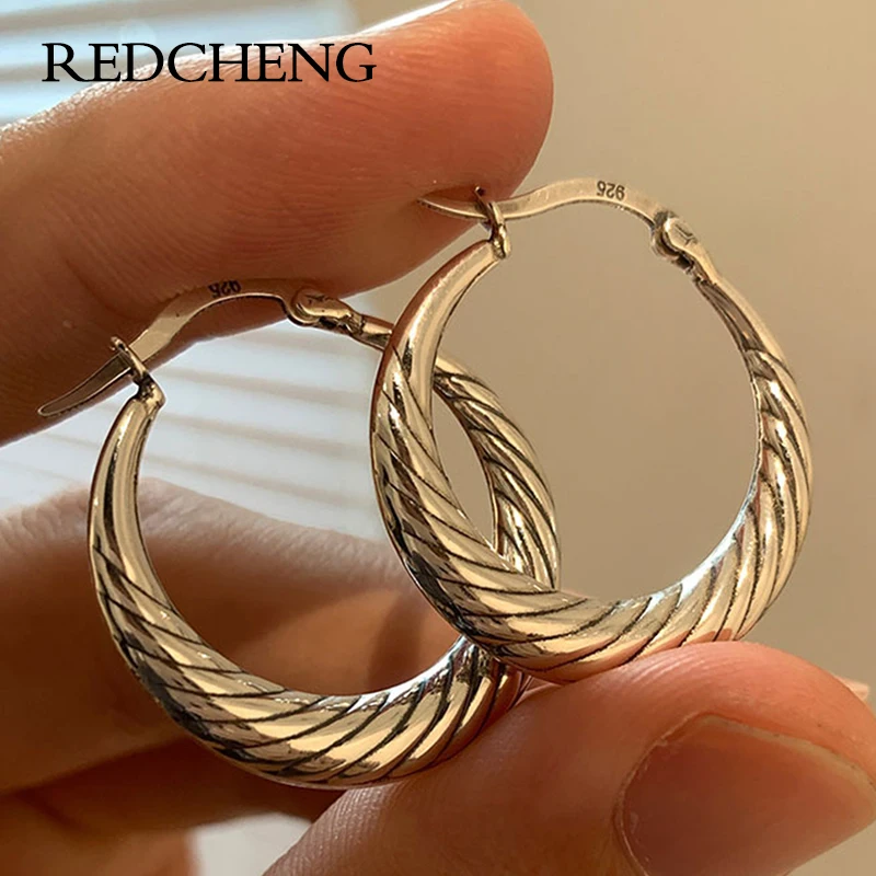 

Минималистичные серебряные плетеные витые серьги REDCHENG для очаровательных женщин и девушек, винтажные корейские милые вечерние украшения р...