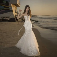 gorgeous tulle wedding dress sweetheart sleeveless bridal gowns appliques mermaid lace bow brides dresses vestito da sposa