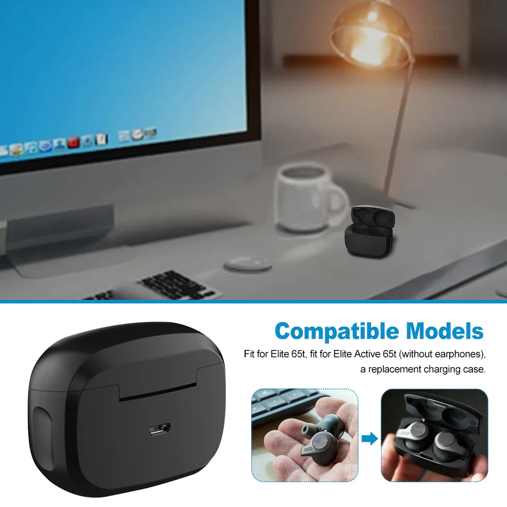 

Charging Case Earbuds Charger ABS Lightweight Home Office Black Durable Protective Replacement Portable Fit For Elite Active 65t