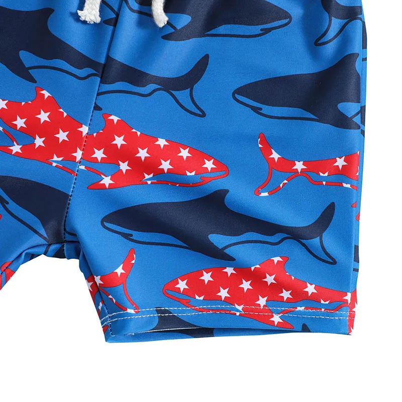 Плавки для мальчиков с изображением акулы пляжные шорты голубым мультяшным