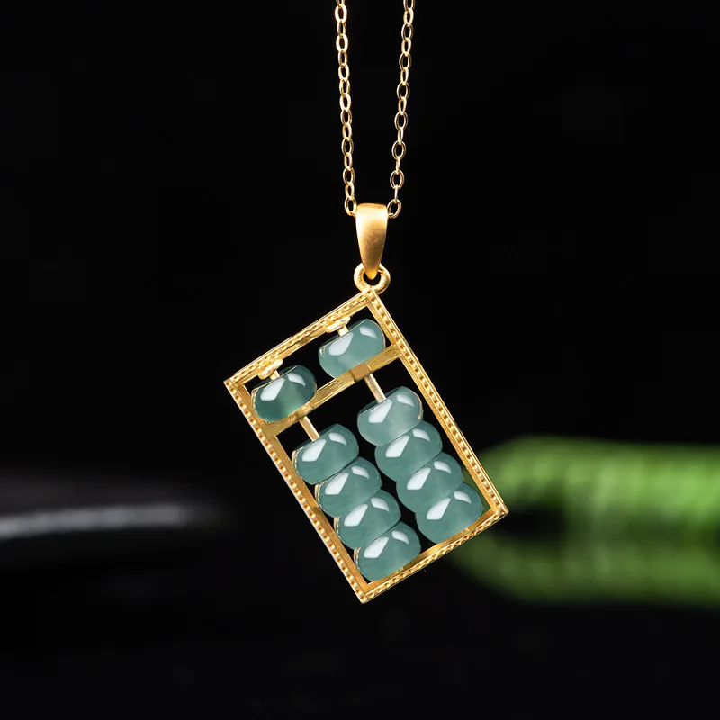 

Maichuang/Natural Jade Silver Inlaid Blue Water Lucky Abacus Necklace Pendant Fashion and Elegant Personality Charm Jewelry Coup