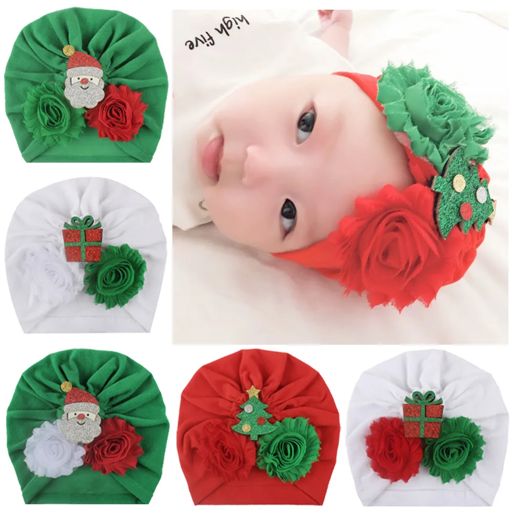 

Christmas baby old flower bonding Christmas cartoon accessories Children's solid color pullover hat
