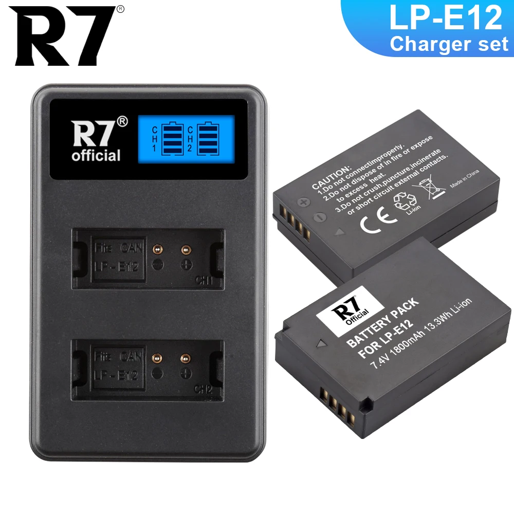 

R7 1800mAh LP-E12 LPE12 LP E12 Camera Battery AKKU + LCD USB Charger for Canon M 100D Kiss X7 Rebel SL1 EOS M10 EOS M50 DSLR