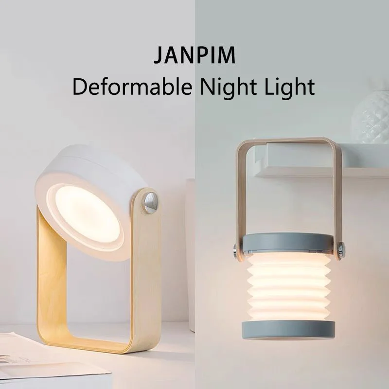

Wooden Portable Lantern Folding Night Telescopic Touchlamp Led Light Creative Charging Reading Handle Lamp
