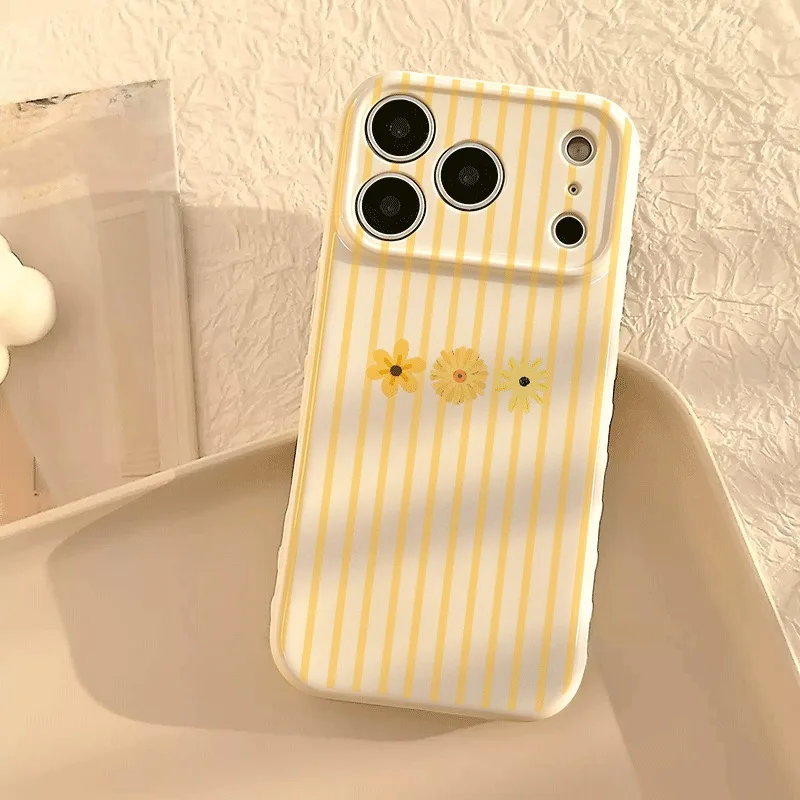 Фото Чехол для iPhone 17 16 Pro Max 15 14 Plus 13 12 Pro 11 12 13 14 15 16 17 с полосатым узором, маленькими желтыми цветами и срезами лимона №5