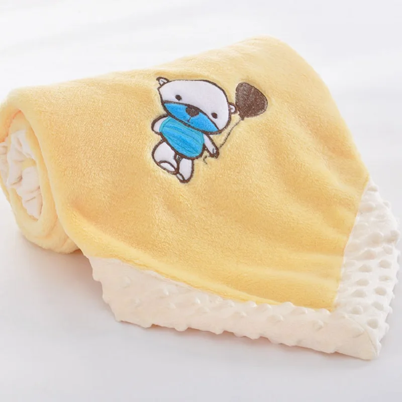 Плед для младенцев с вышитым медвежонком из фланели для мальчика и девочки, накидка для укрывания младенца в коляске, дети.