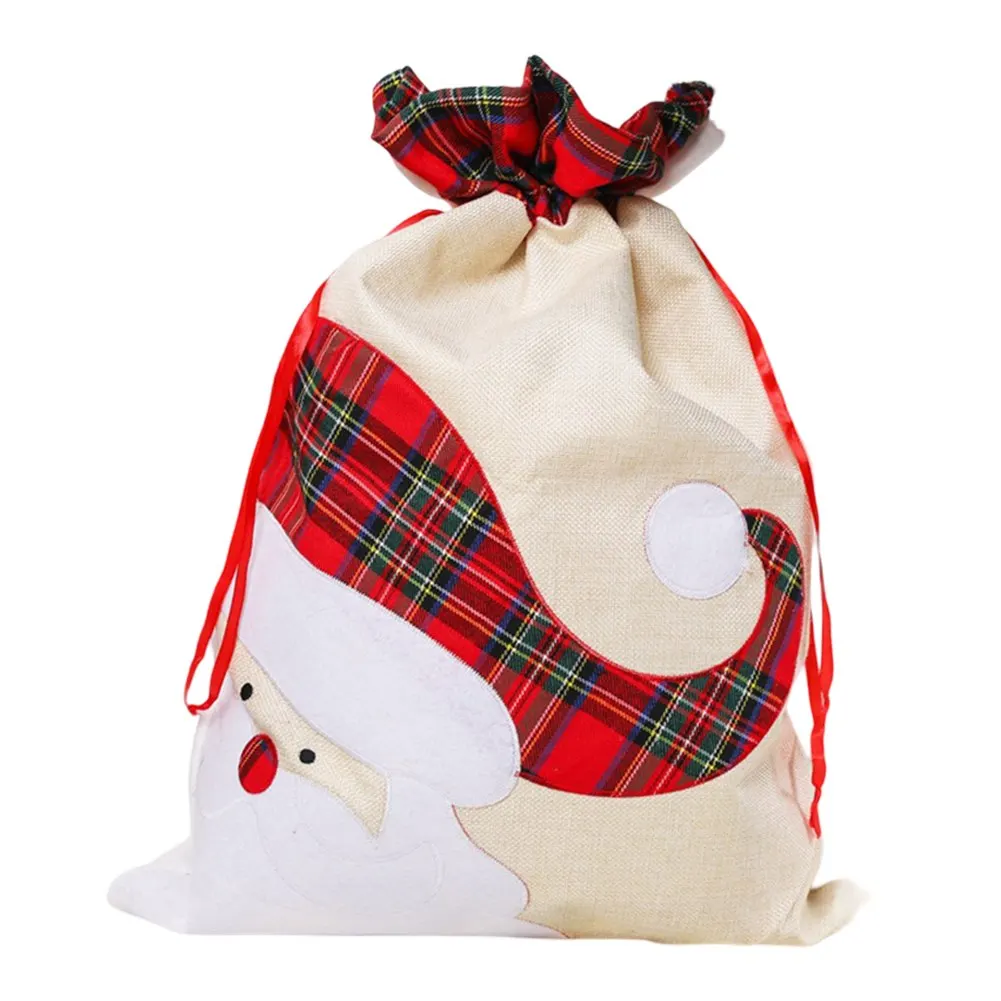 55*39 см 2024 Рождественский подарок Сумка Льняная сумка на шнурке Санта-олень для