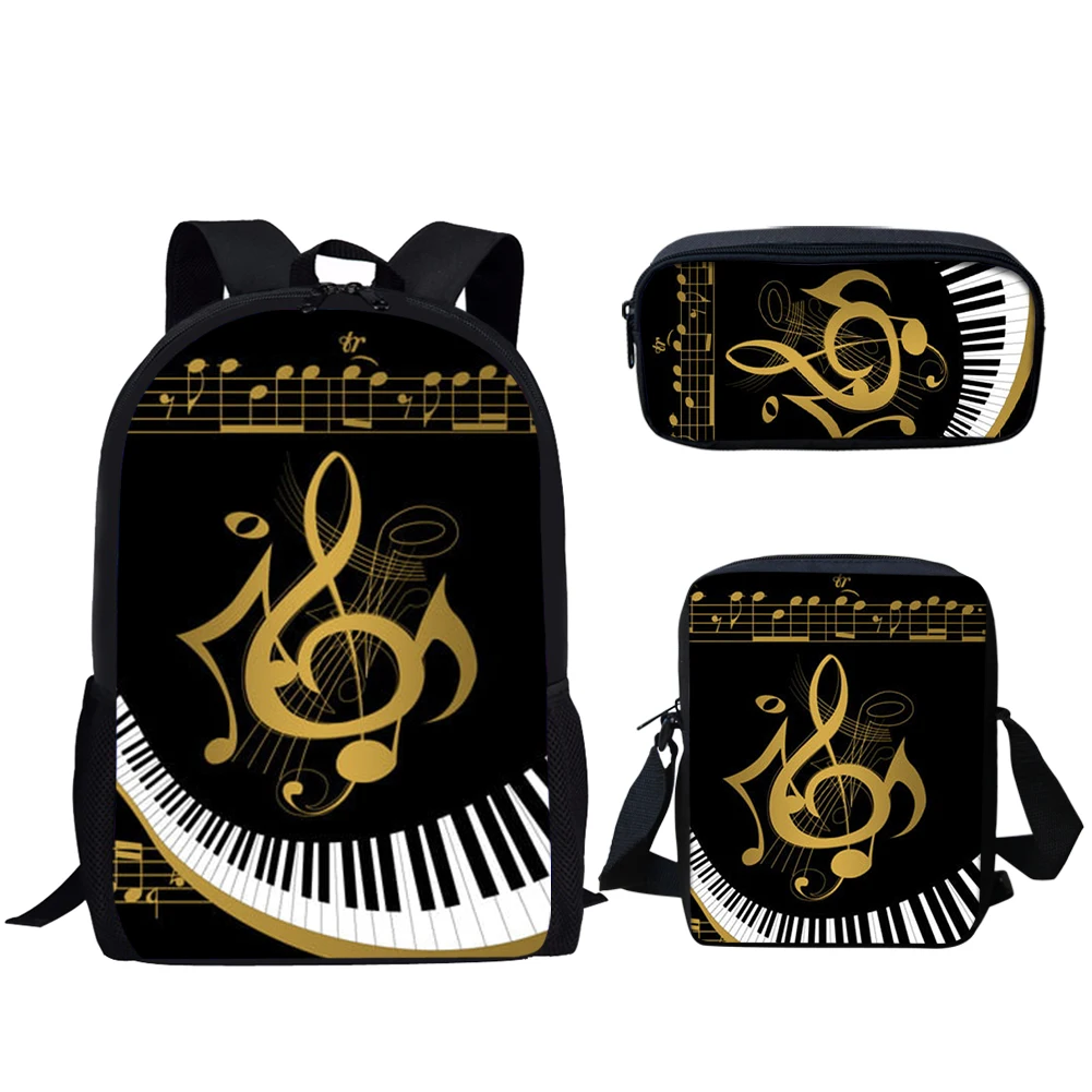 Belidome Casual School Bags Piano Keyboard Music Note Print 3Set Tranel Backpack for Teen Boys Girls Bookbag Mochila Infantil