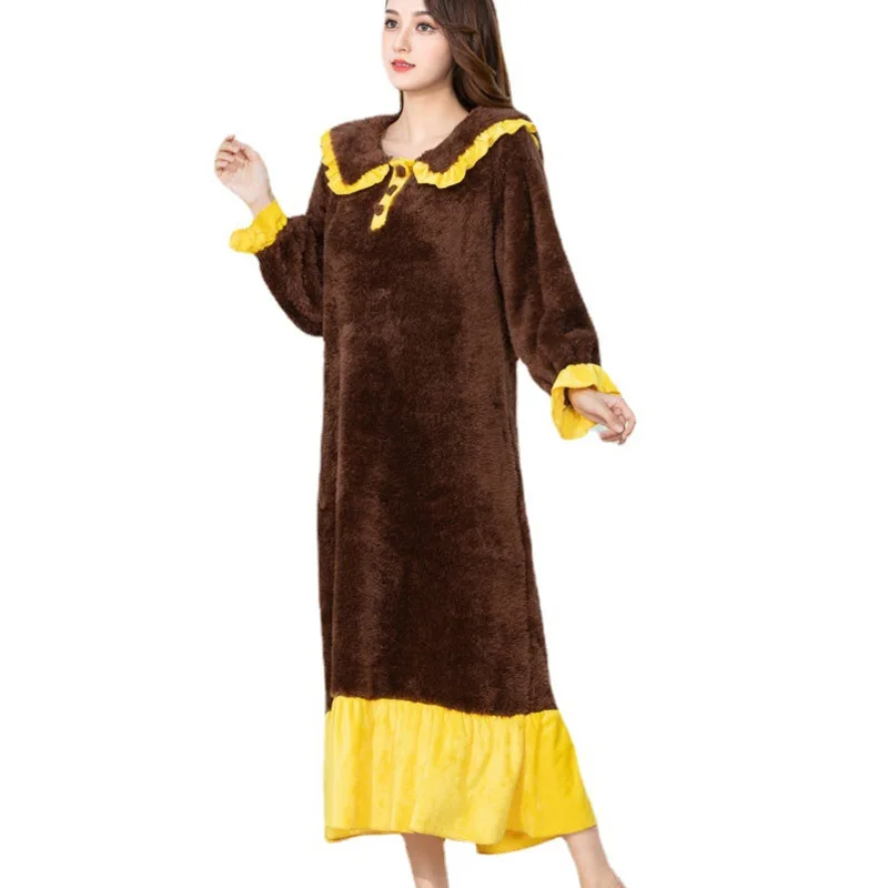 Winter Long Robe Women Fleece Warm Long Sleeve Thick Bathrobe Gown Homewear Sleepwear Autumn Soft Fleece Robes Thermal Plus SIze