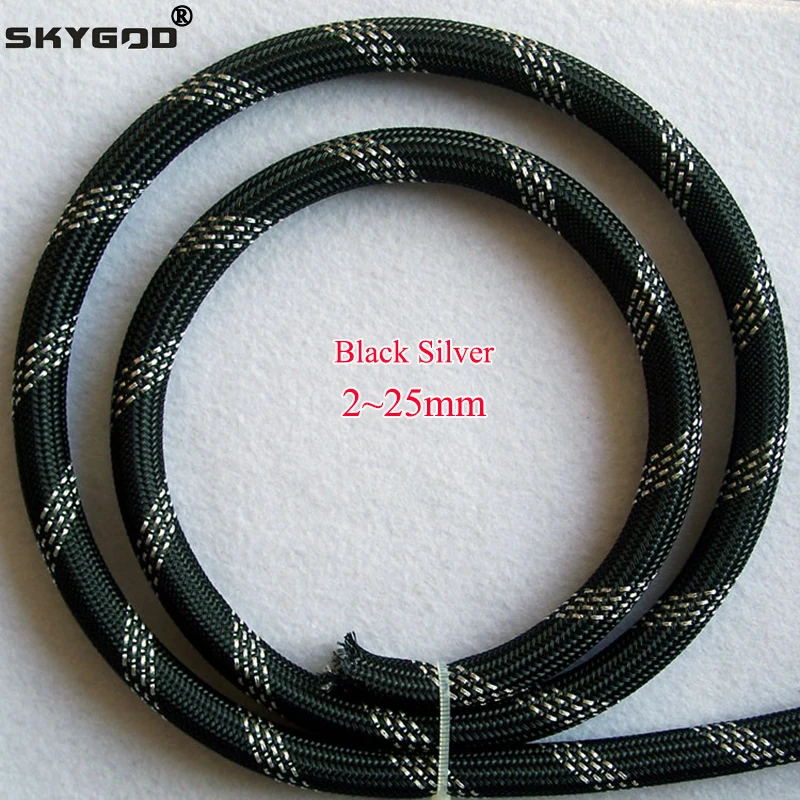 

1/5/10M Black Silver PET Braided Wire Sleeve 2 4 6 8 10 12 16 20 25mm Tight High Density Insulated Cable Protection Expandable