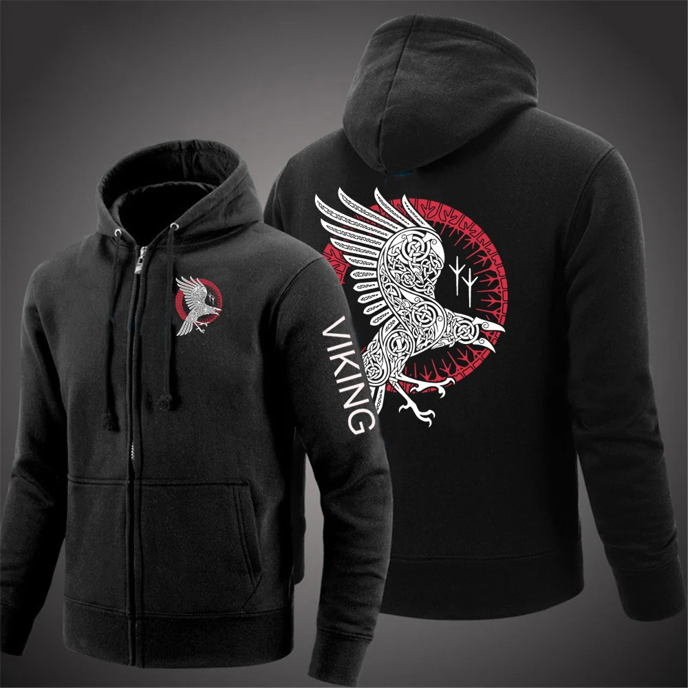

2022 Autumn Viking Legend Ragnar's Raven Printed Comtable Long Sleeve Mans zipper Jacket Sweatshirt Zipper Hoodies
