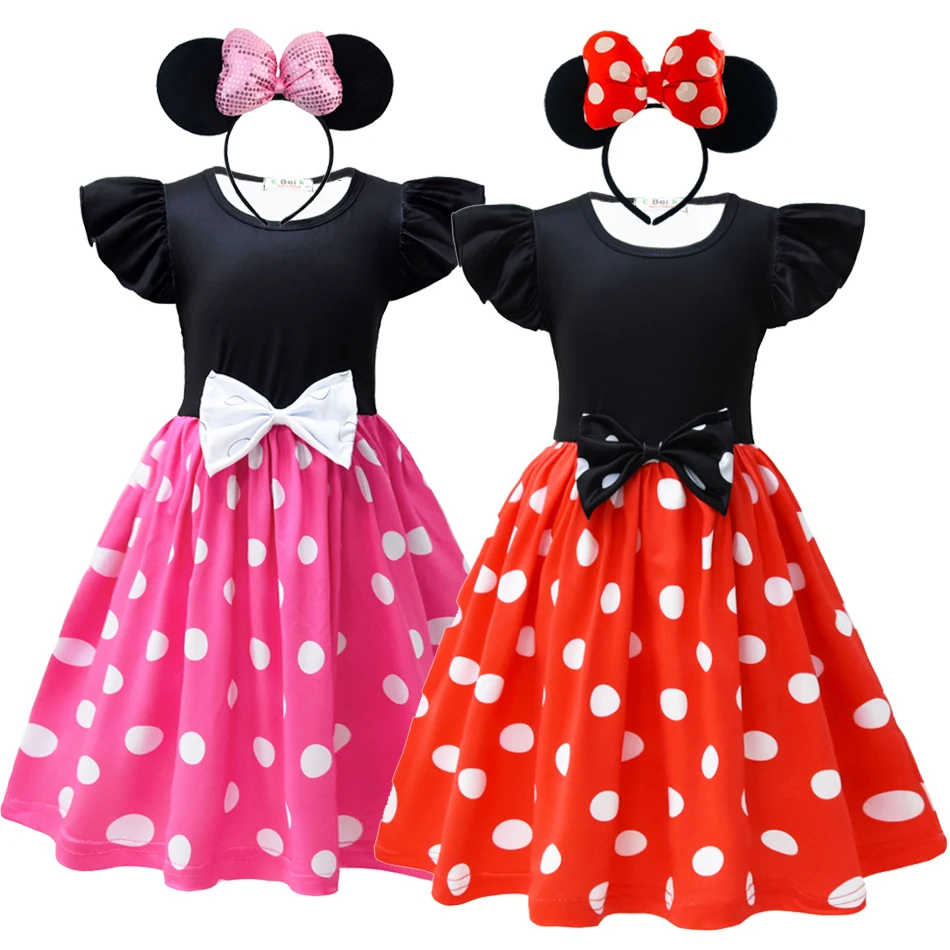 

Muababy Cute Baby Girls Minnie Mickey Dress Toddler Kids Costume Polka Dot Clothes Children Fancy Dress Up