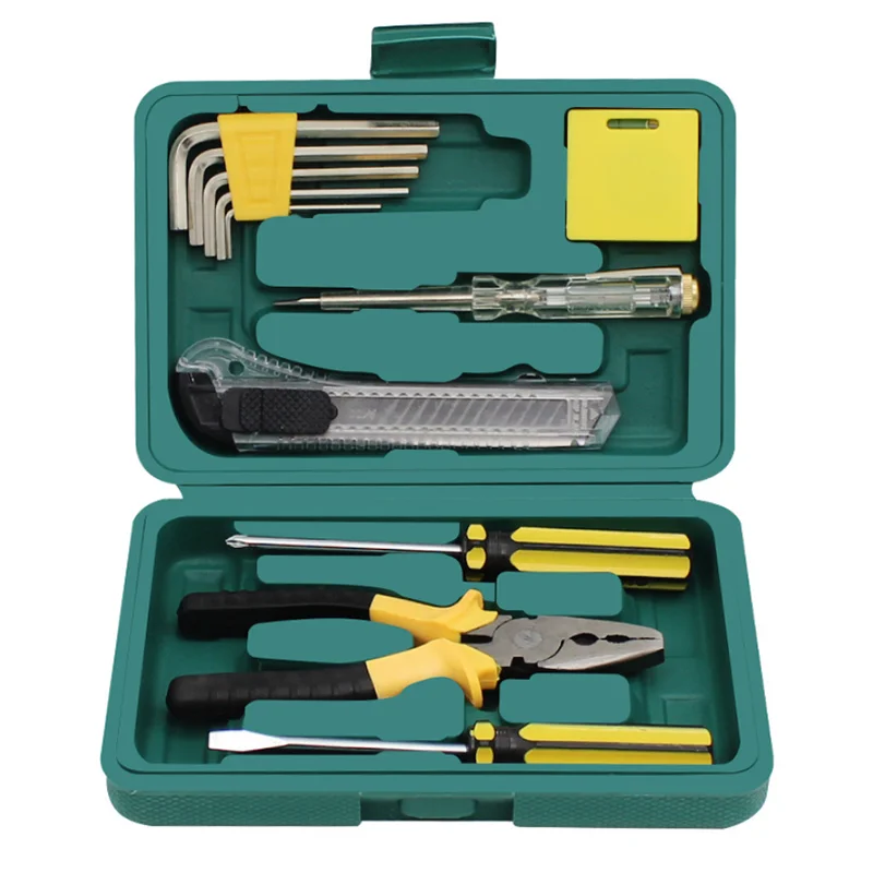 

Hicen 7 In 1 Hardware Hand Tool Set with Hammer Screwdriver Knife Wrench Box