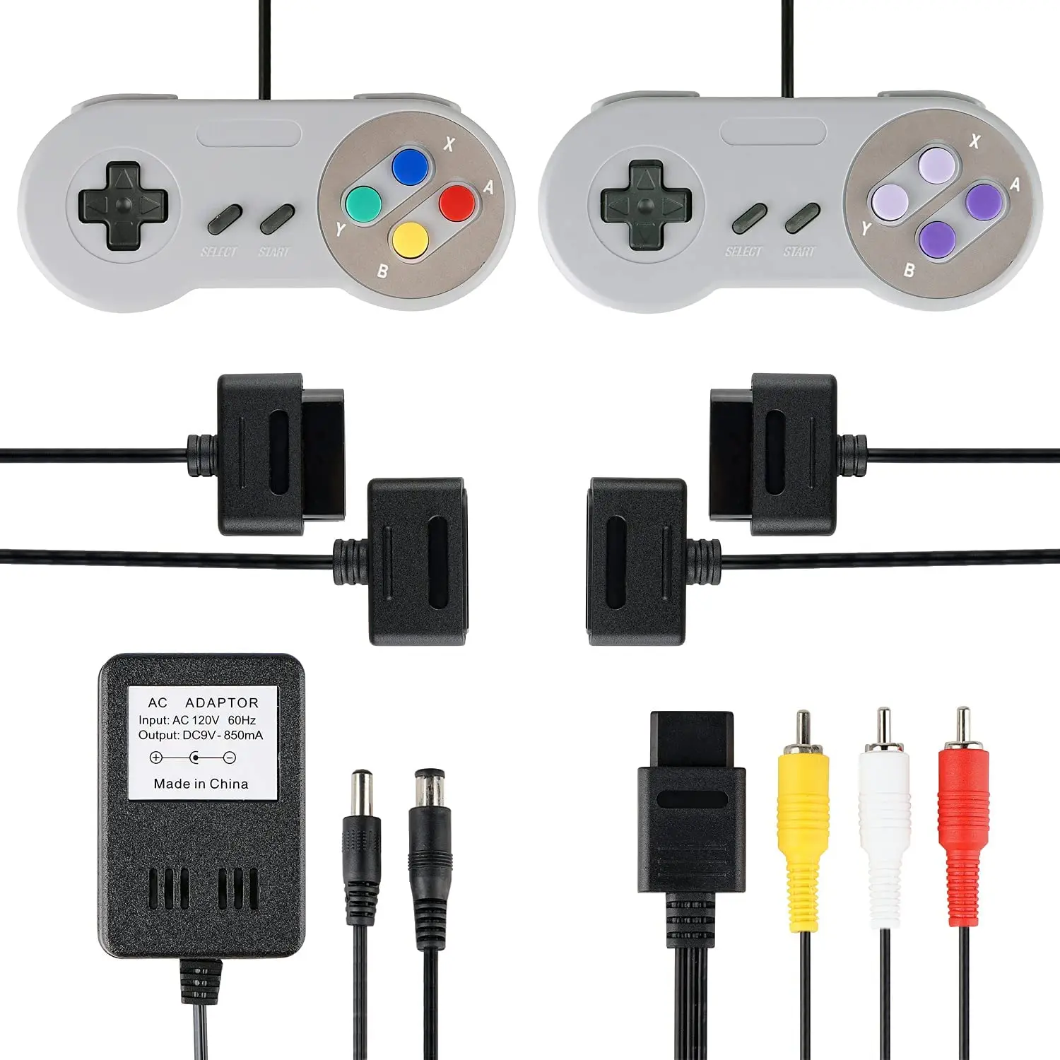 for SNES Controller, US Plug AC Power Supply Adapter AV Connector Joypad Extension Line for Super SNES System