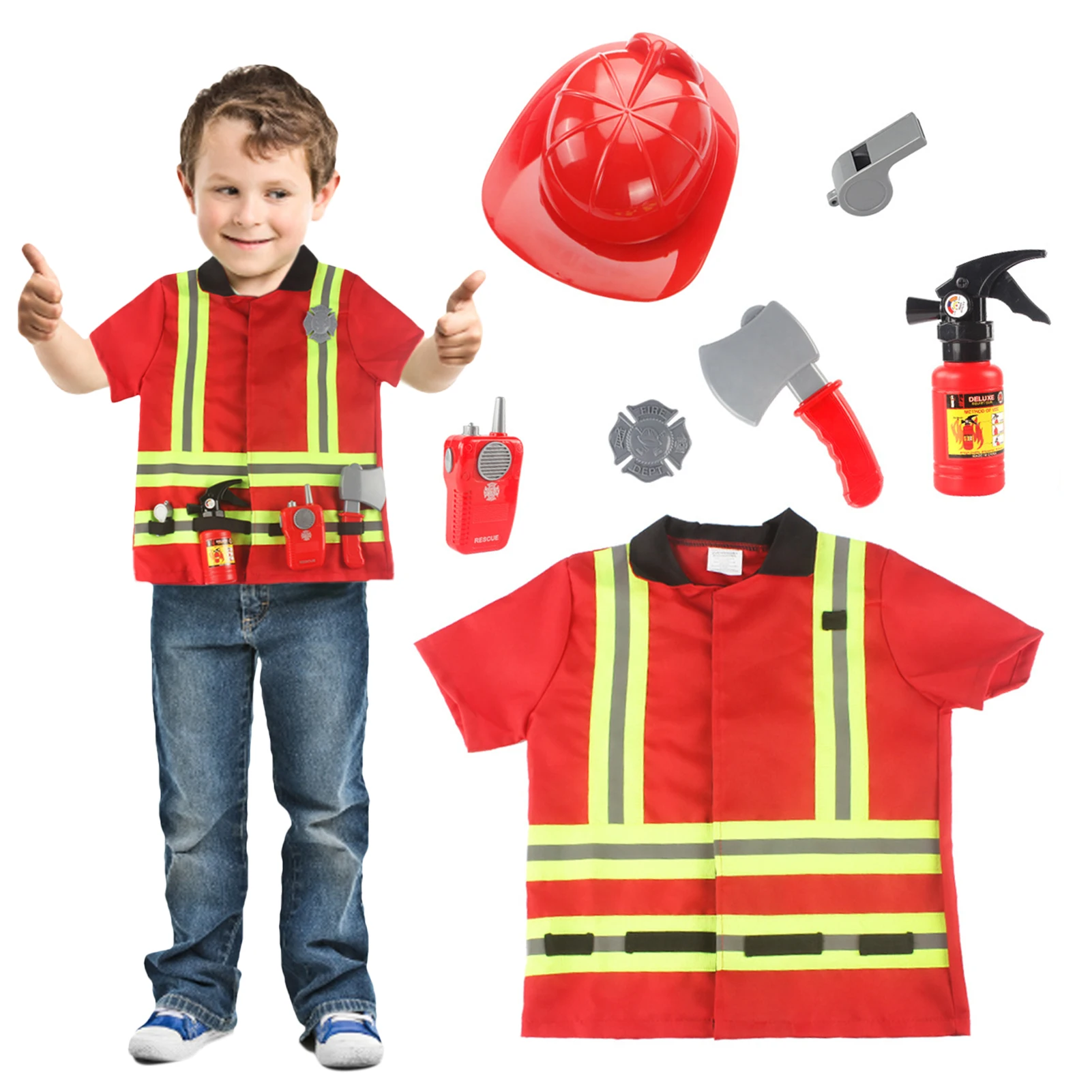 

Halloween Cosplay Kids Firefighter Uniform Children Sam Fireman Role Play Clothing Suit Boy Girl Performance Party Costumes