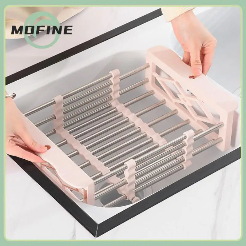 

Stainless Steel Sink Convenient Tableware Drain Basket For Kitchen Safe Dish Drainer Vegetable And Fruit Storage Rack Adjustable