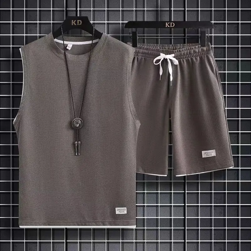 2023 New Sleeveless Tank Top Set Men's Summer Casual Wear Breathable Loose Fit Men's Tank Top+Shorts Two Piece Sports Set