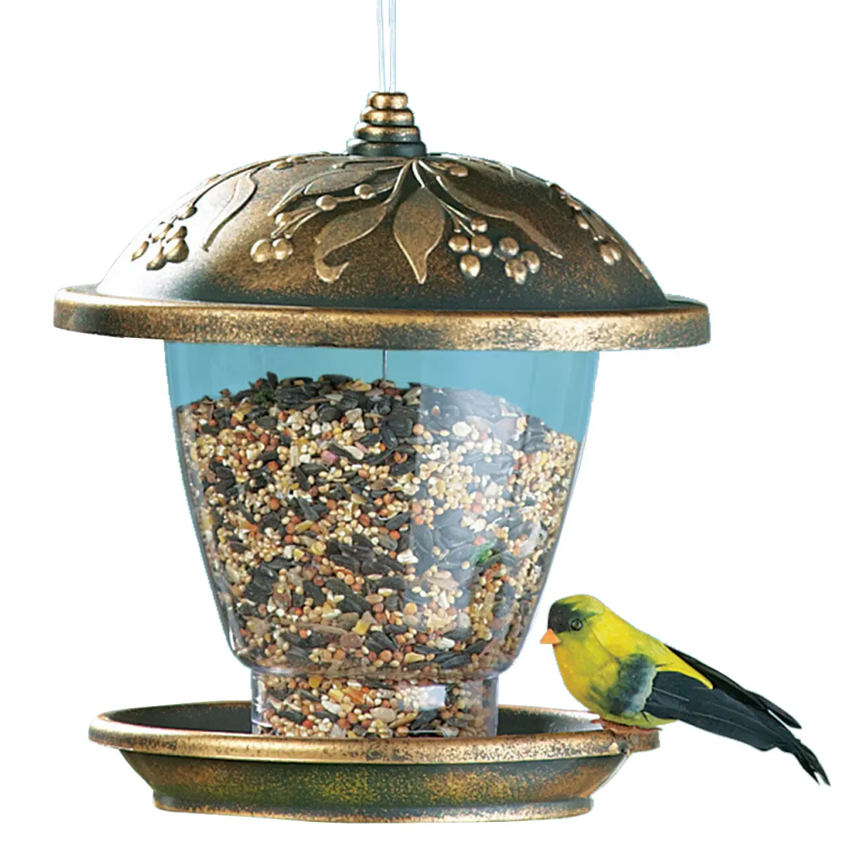 

Hanging Bird Feeder Large Capacity Heavy Duty Seed Feeder Retro Bronze Metal Wild Bird Seed Feeder