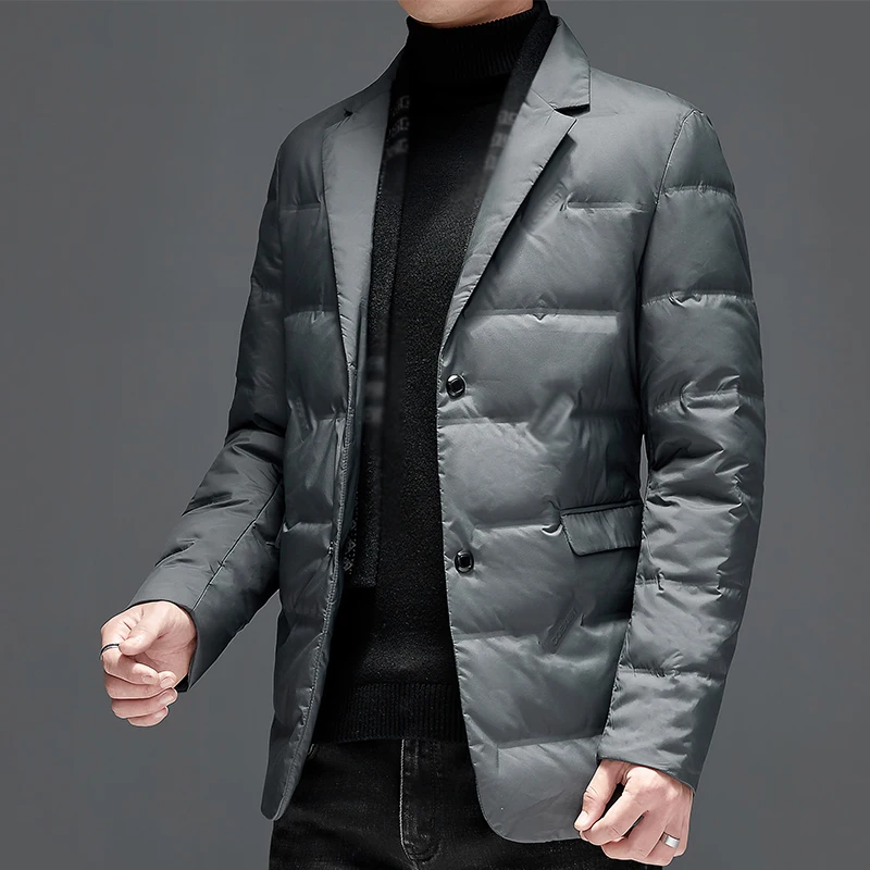 Men Casual Puffer Coats Black Gray Thermal Basic Jacekts Winter Notched Collar Design Thick Warm Outerwear Male Daily Outfits
