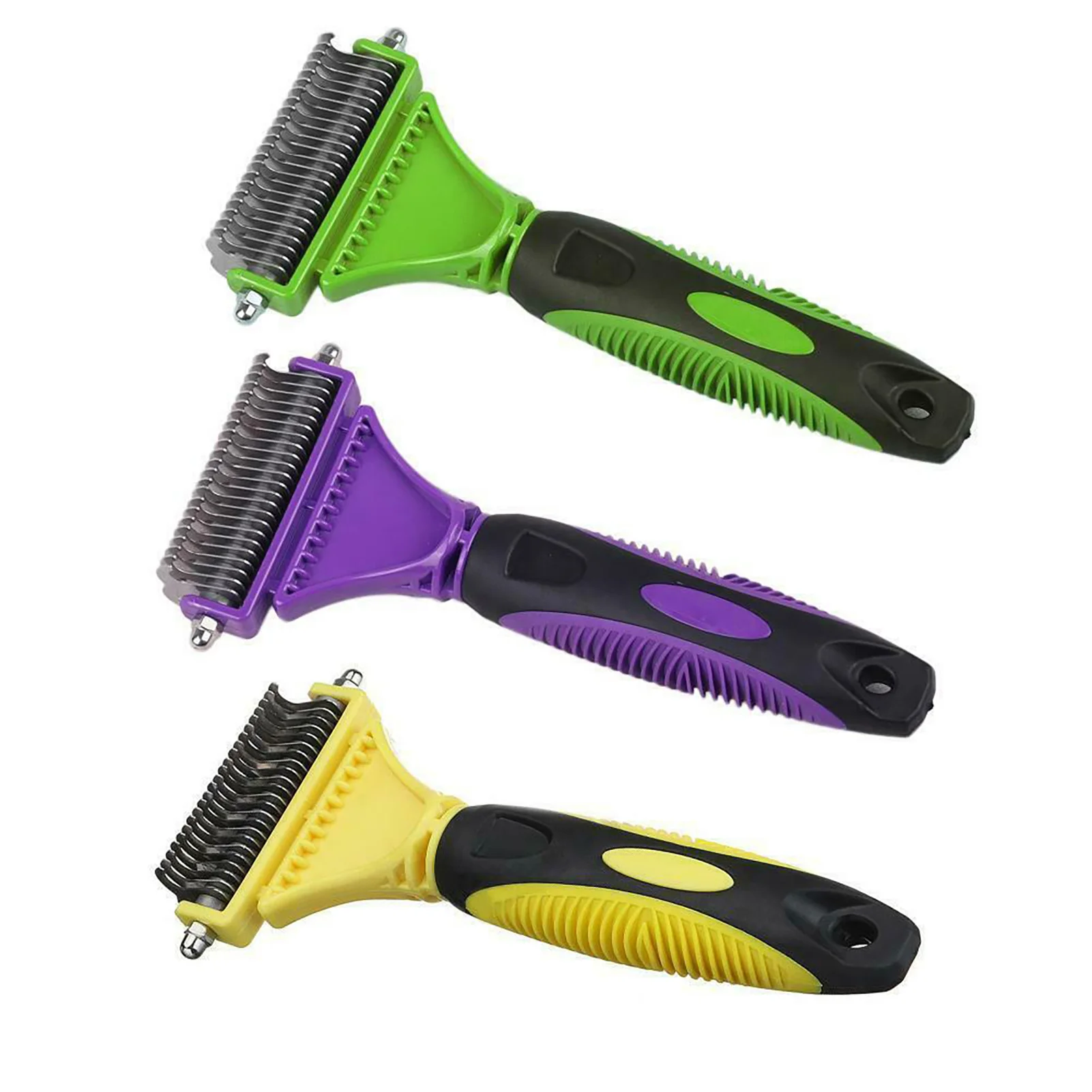 

3-in-1 Pet Dog Cat Brushes 3 Colors Ergonomic Dematting Groom Hair Comb for Curly Long Hair Pets Dogs
