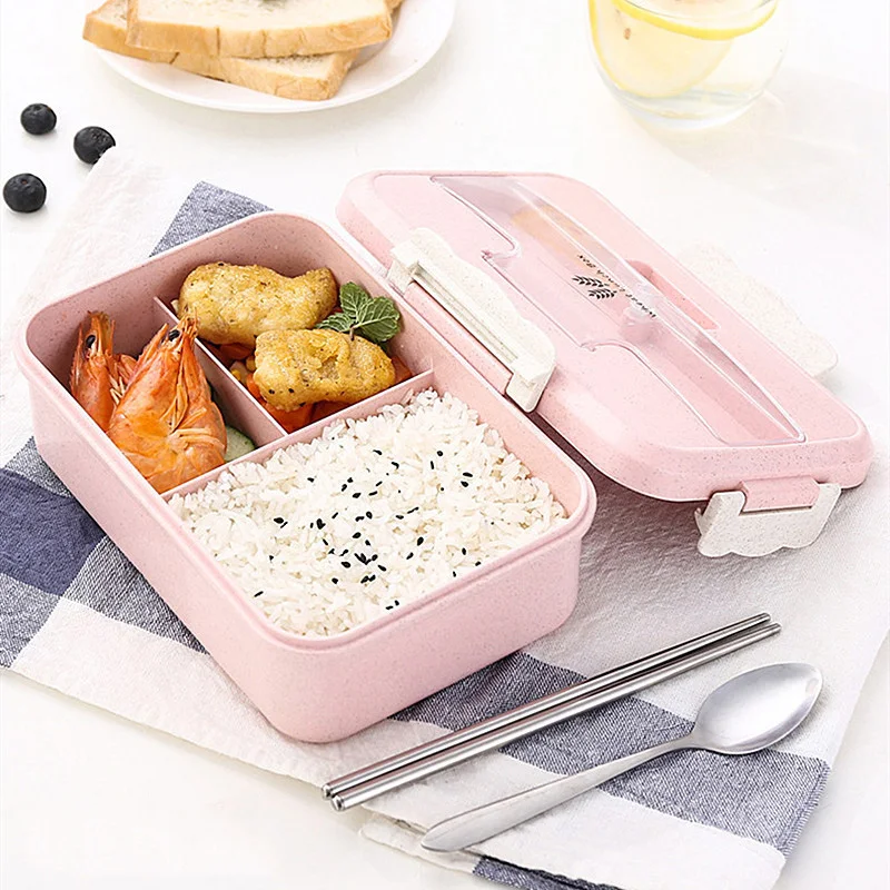 

Lunch Box Microwave Oven with Cutlery Wheat Straw Portable Food Container Bento for Kids Worker Man Student Woman Lunchbox