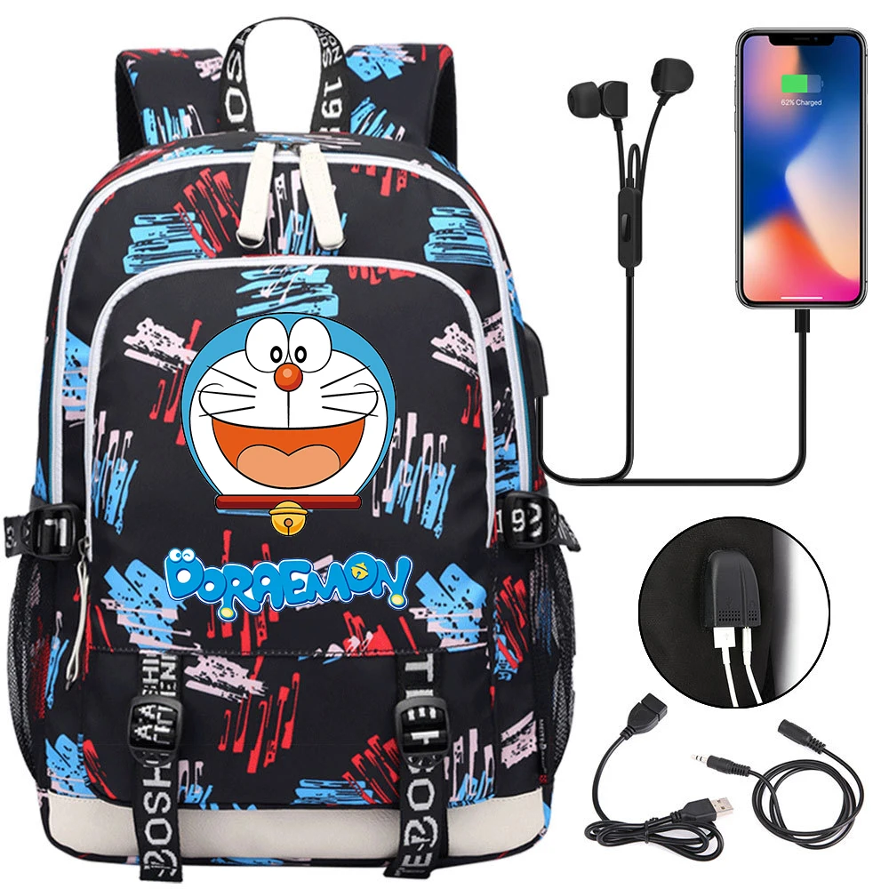 

Cute Doraemon School Bags For Teenager USB Charging Laptop Backpack Women Men Student Book Bag Mochila Travel Bags