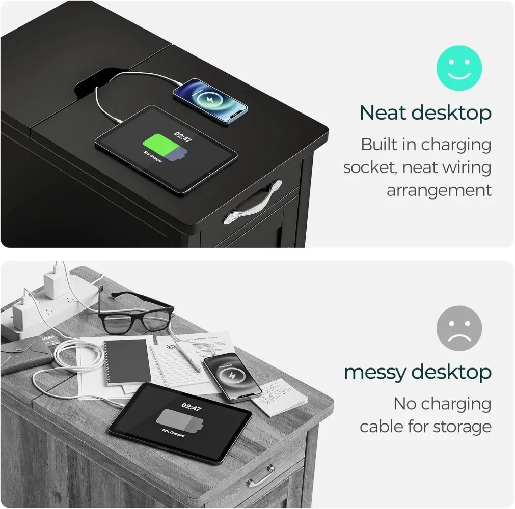 Торцевой столик для фермерского дома с зарядной станцией узкий приставной