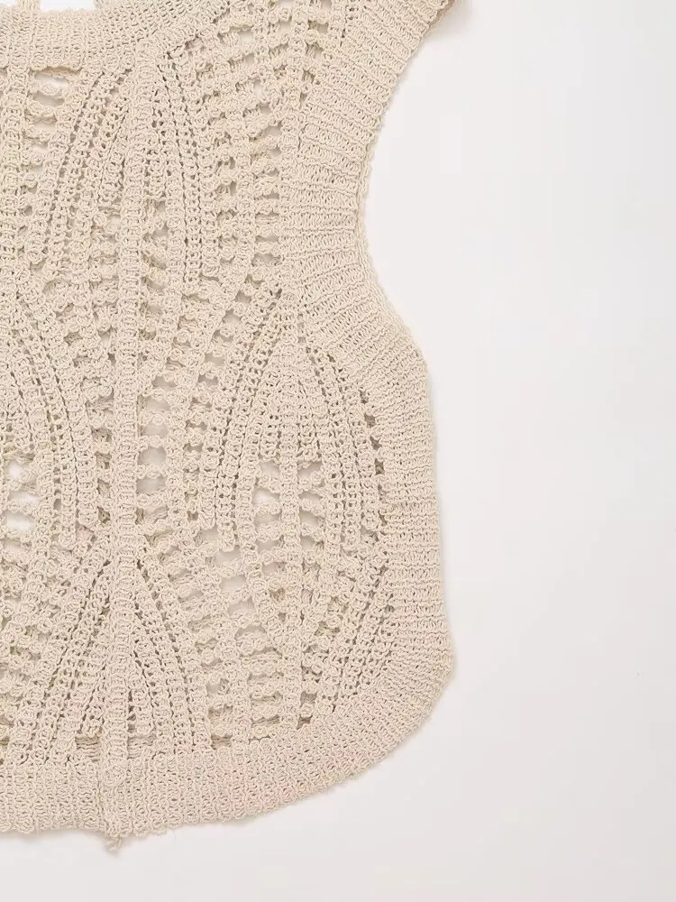 Maxdutti вязаный крючком вырезанный жилет майка Топ французская Ретро бежевая