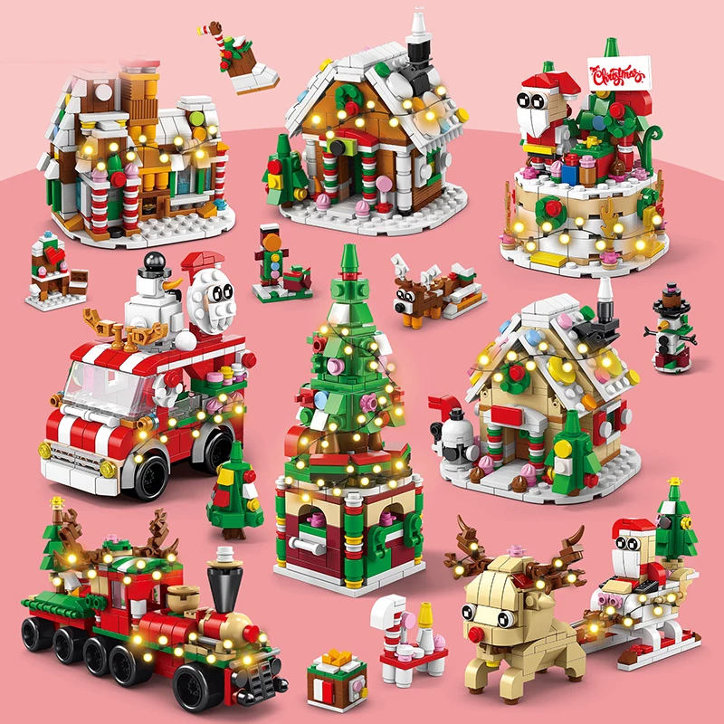 

Mini Building Block Christmas Tree Model Bricks City Train Santa Claus Cake Children's Toys Christmas Kids Gift Boys Girls