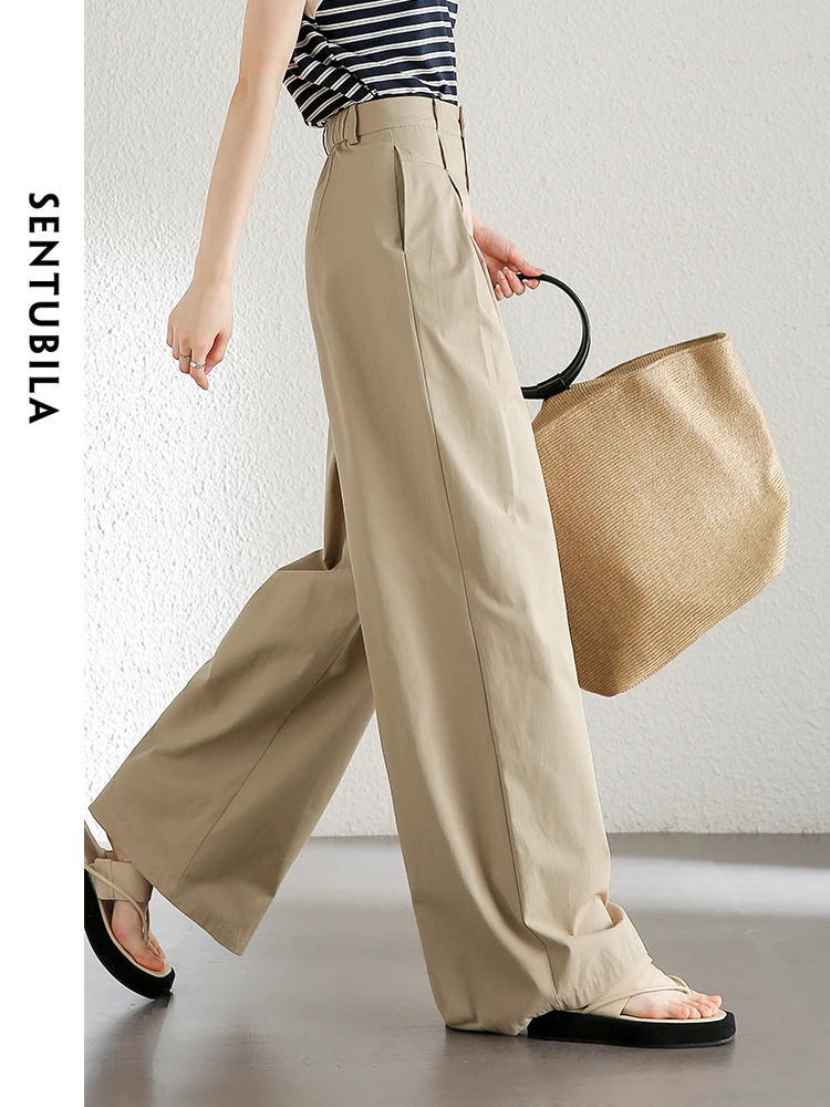 SENTUBILA удобные широкие брюки из 100% хлопка женские лето 2024 простые повседневные
