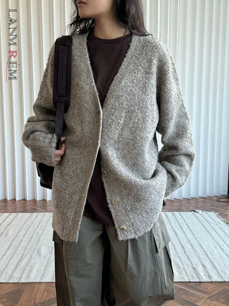 [LANMREM] Винтажный вязаный кардиган свитер для женщин однобортное офисное женское