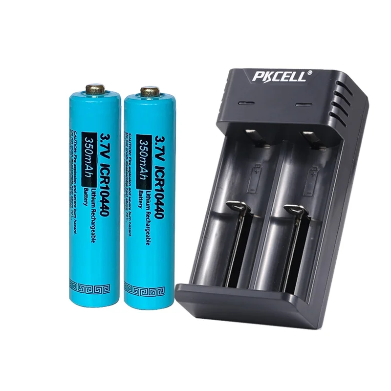 

2PCS PKCELL AAA Li-ion Rechargeable Battery ICR 10440 3.7V 350mAh button top And 18650 battery charger for AA AAA batteries