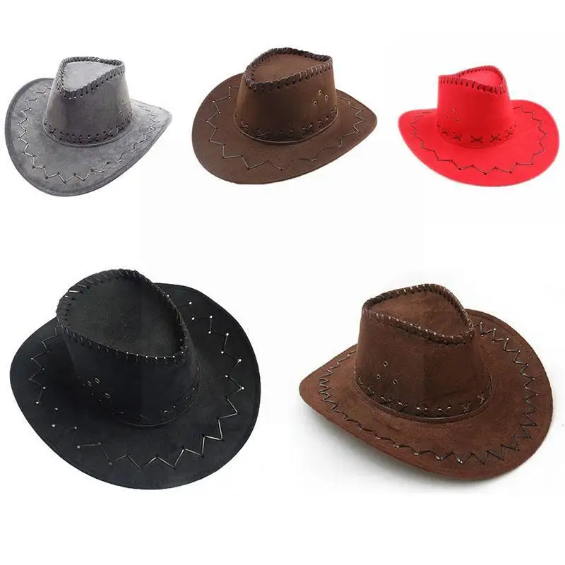 

1Pc Fashion Vintage Cowboy Hat Western Style Suede Brim Hat Felt Wide Hats Hat Wholesale Cowboy Jazz Fedora Accessory D8A0