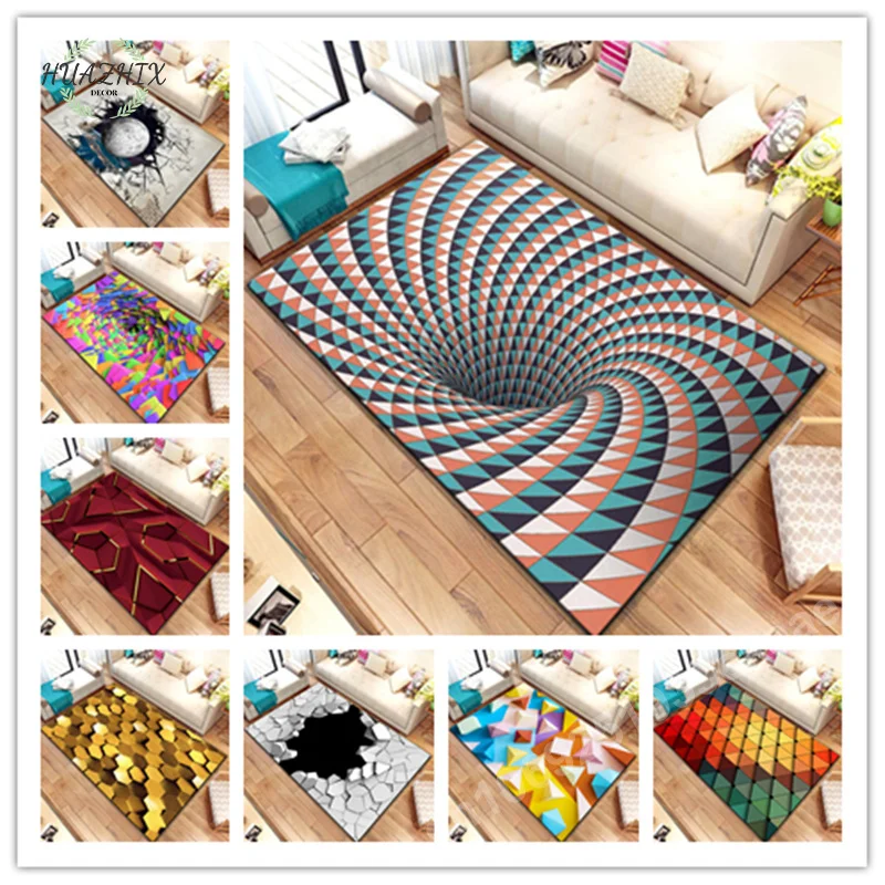 

3D Modern Abstract Geometric Printed Carpet Living Room Sofa Area Decorative Floor Mat Bedroom Washroom Children's Anti-skid Rug