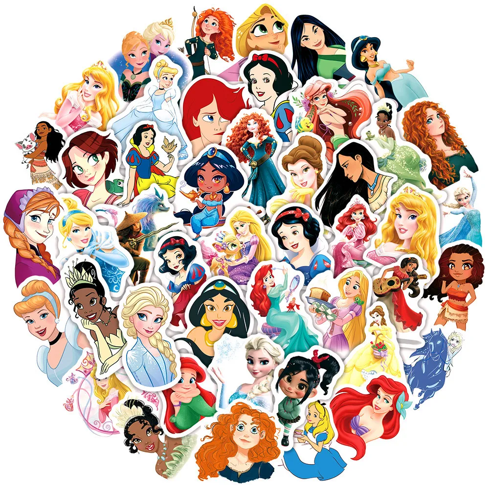 

50/100pcs Disney Princess Graffiti Stickers Classic Character Xmas Notebook Computer Refrigerator Water Cup Collection Birthday