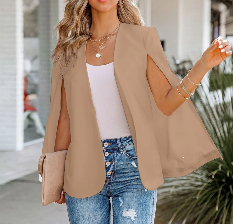 Shawl Collar Casual Lapel Cardigan Split-sleeve Cloak Blazer New Female Autumn Solid Color OL Blazer Jacket Black and White