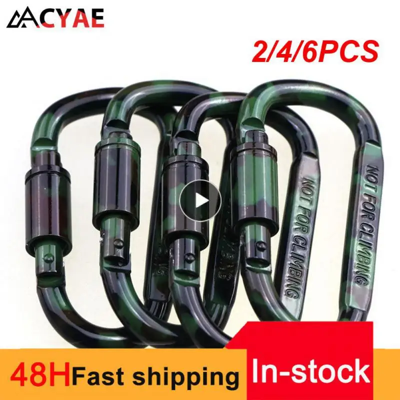 

2/4/6PCS D Shape Camouflage Aluminum Alloy Carabiners Tactical Hanging Buckles With Lock Backpack Buckles For Mountaineering