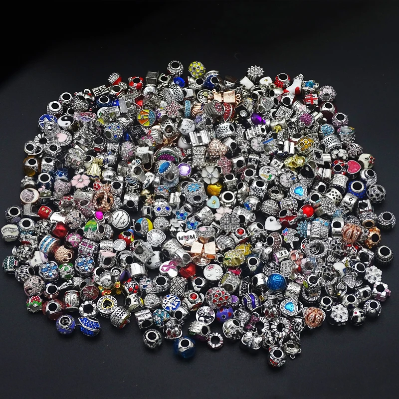 10pcs/lot Randomly mixed Color & Style Big Hole crystal Enamel Alloy Charms Beads pendants fit European Pandora Charms Bracelets