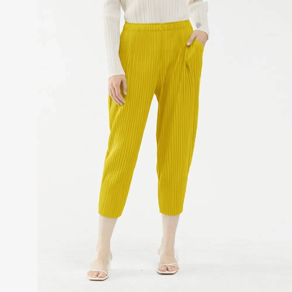 Плиссированные простые повседневные брюки новинка Женские Простые дышащие