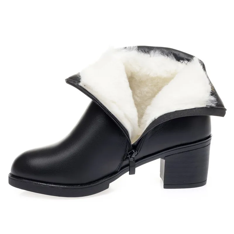 AIYUQI Women Winter Boots Non-slip 2023 Genuine Leather Fashion Wool Warm Women Ankle Boots  Large Size High Heels Shoes Boots