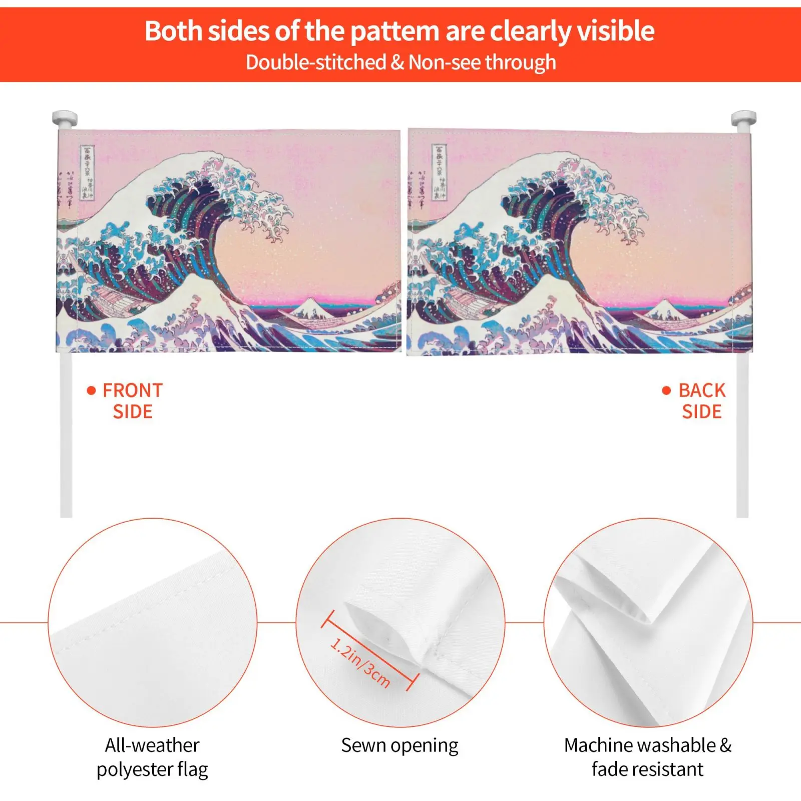 Большой ретро флаг волны Автомобильный забавная великая волна от Kanagawa океана