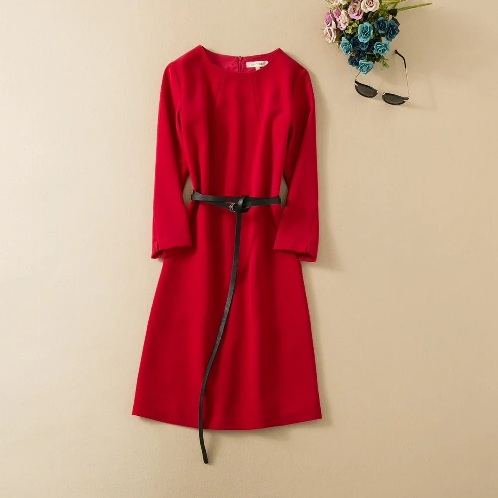 

Новинка 2022, летняя женская одежда MIUXIMAO, однотонное Модное Элегантное офисное платье с О-образным вырезом, длинным рукавом и зауженной талией