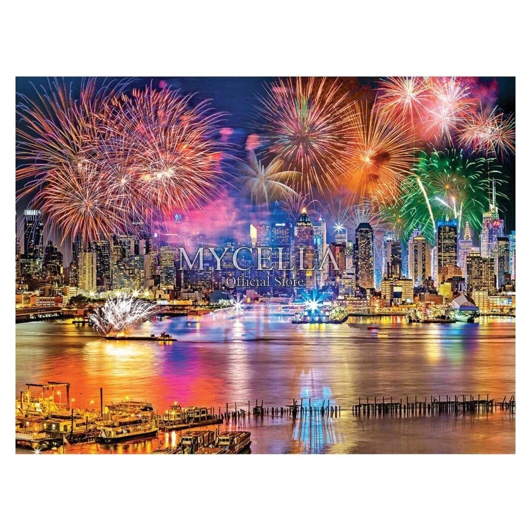 

Landscape Fireworks on the Hudson River Full 5d Diy Diamond Painting Cross Stitch Kits Mosaic Embroidery Home Decoration Art