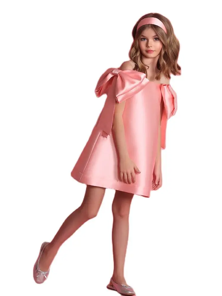 

Симпатичные платья для девочек с вырезом лодочкой и цветочным принтом 2023, простое Пятнистое летнее платье, свадебные вечерние платья с большим бантом, для первого причастия