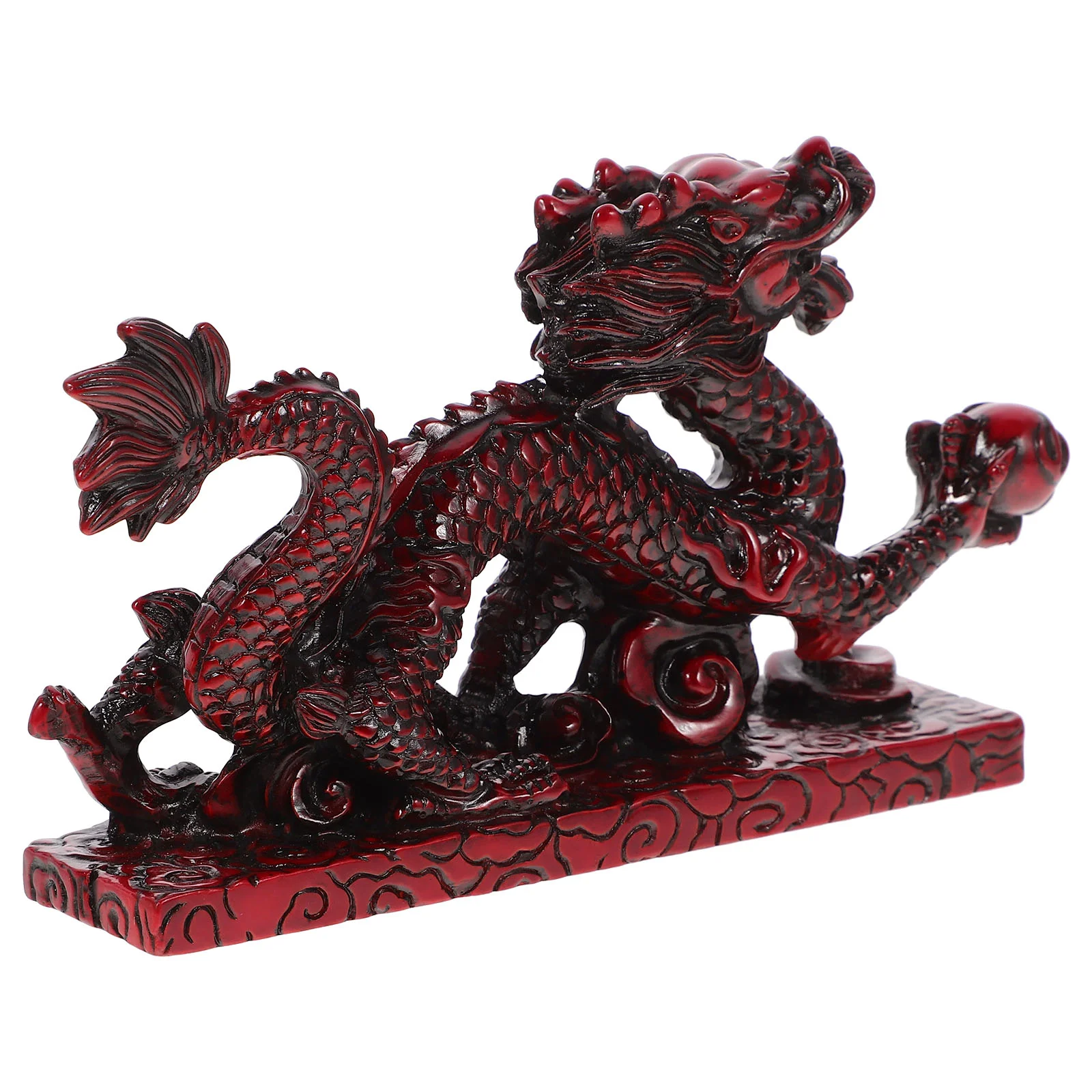 

Resin Chinese Dragon Statue Red Wood Color Carved Zodiac Dragon Figurine 2024 Year The Dragon Statue Decoration Luck Wealth