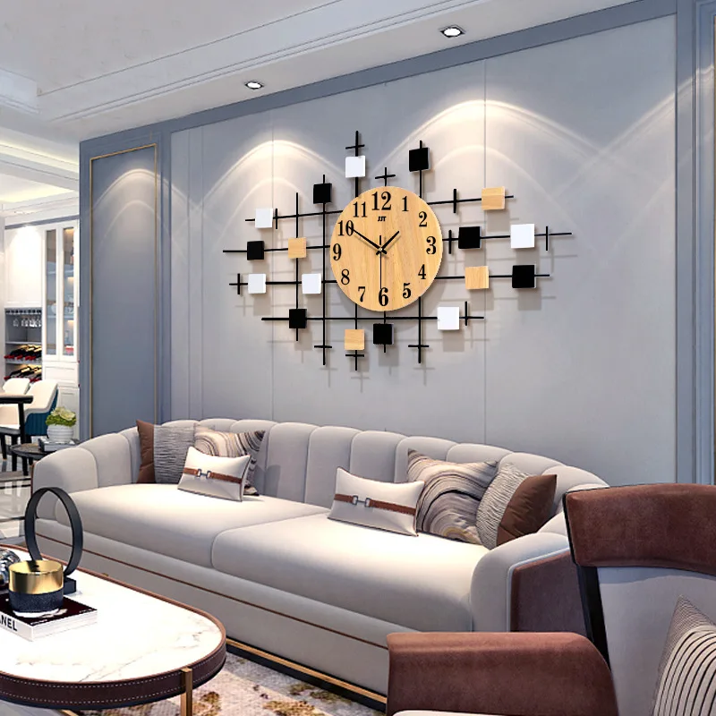 

Nordic Simple Clock Living Room Solid Wood Wall Clock Home Decoration Silent Creativity Pointer Metal Wall Clock Vintage
