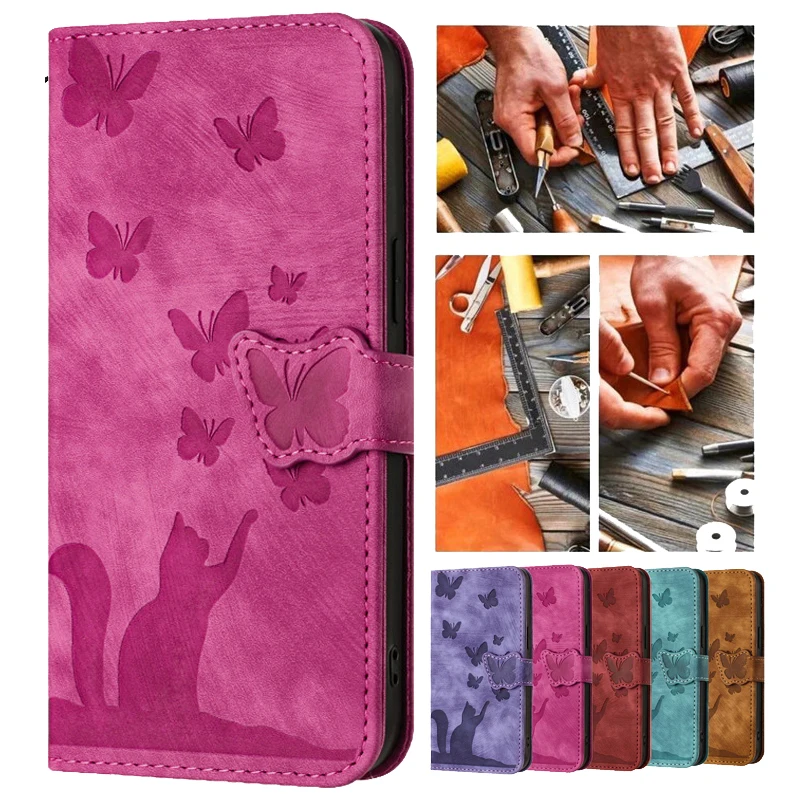 Кожаный чехол-кошелек с откидной крышкой для Redmi 12 Etui Cat чехол Xiaomi 5G и 4G Redmi12 RN02A RN4BI 6