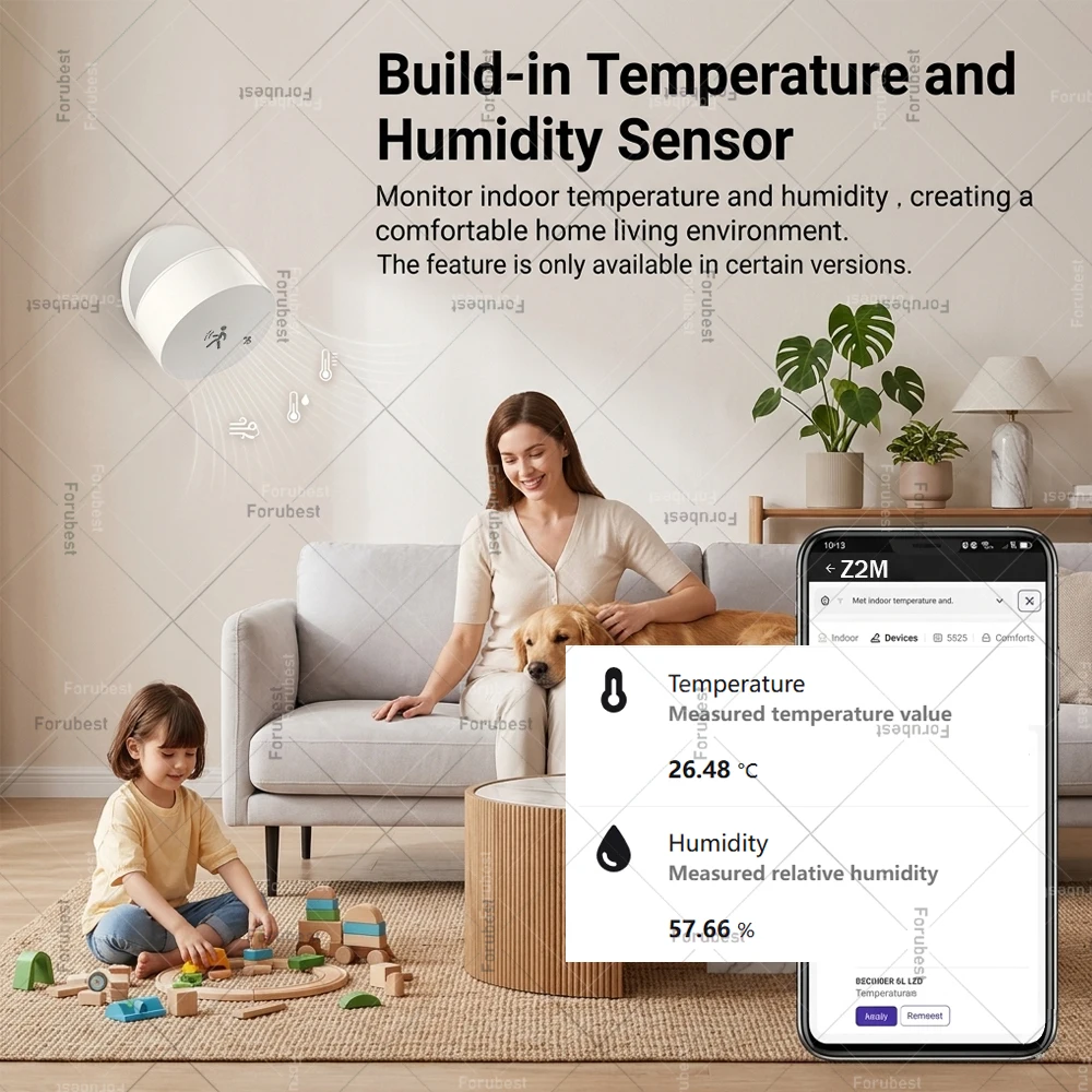 Фото Датчик присутствия человека Zigbee 24G с радаром миллиметрового диапазона частот (Mmwave) для определения движения/статического присутствия, освещенности, температуры и влажности, совместимый с Tuya/Z2MQTT Home Assistant №4