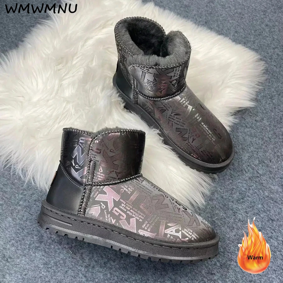 

Letter Print Plus Velvet Thicken Winter Snow Boots Women Warm Plush Shoes Platform Ankle Boot Waterproof Non-slip Korean Botines